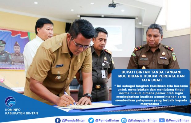 Bupati Bintan Tanda Tangani MoU Bidang Hukum Perdata dan Tata Usaha