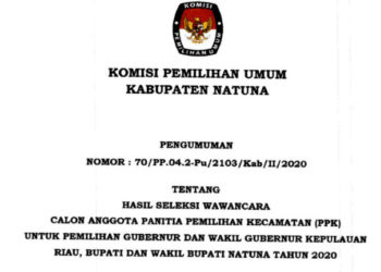 KPU Natuna Umumkan Anggota PPK Tahun 2020 Yang Lulus Seleksi