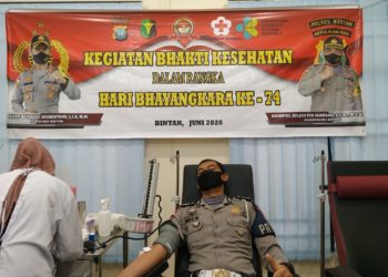 Peringati HUT Bayangkara ke 74 Polres Bintan Gelar Donor Darah ke PMI