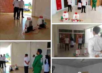 Pencegahan Penyebaran Covid-19 di Sekolah, Disdik Natuna Bersama PMI lakukan Penyemprotan Disinfektan
