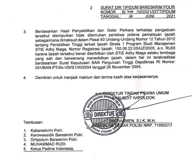 Ijazah Diduga Palsu Milik Orang No 1 Batam Yang Dilaporkan Ke Bareskrim Mabes Polri “Sirna Tanpa Kesan”
