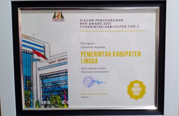 Pemkab Lingga, Terima Penghargaan Peringkat Pertama BKN Award 2021