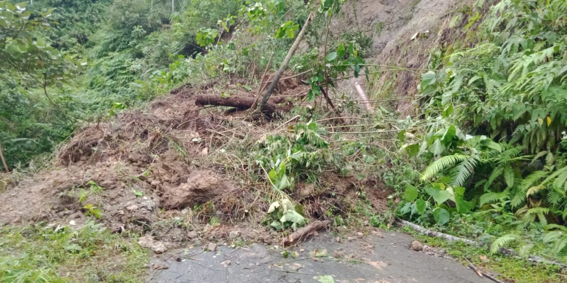 Akibat Hujan Deras Jalan Lereng Gunug Tiga Terputus Karena Lonsor Sepanjang 25 M2