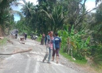 Anggota DPRD Jendri AM.d Bersama Warga Gotong Royong Perbaiki Jalan Umum Yang Rusak