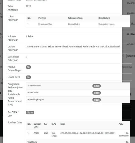 Kurangnya Transparansi Realisasi Anggaran Publikasi Sejumlah OPD di Lingga