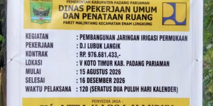 Proyek Irigasi Lubuk Langik Rp976,6 Juta Menuai Sorotan Tajam Publik