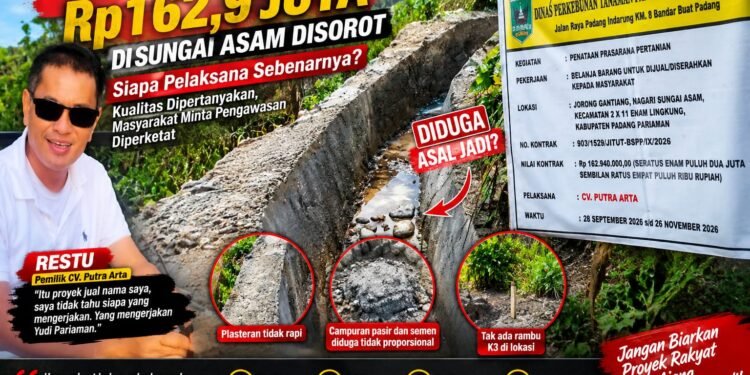 Proyek Irigasi Rp162,94 Juta di Sungai Asam Disorot, Pelaksana dan Mutu Pekerjaan Dipertanyakan